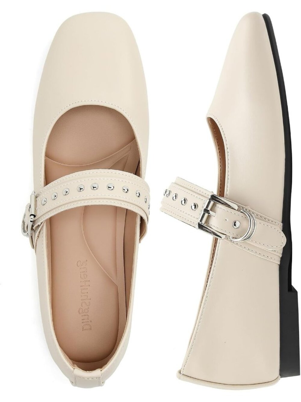 Women's Apricot Mary Jane Flats Square Toe Ballet Flats Adjustable Buckle Shoes